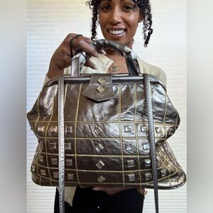 Vintage Metallic Geometric Quilted Handbag